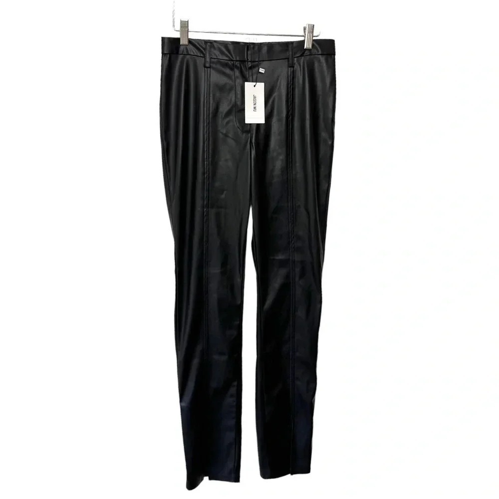 JASON WU Black Faux Leather Seamed Zipper Ankle Pants Women's Size